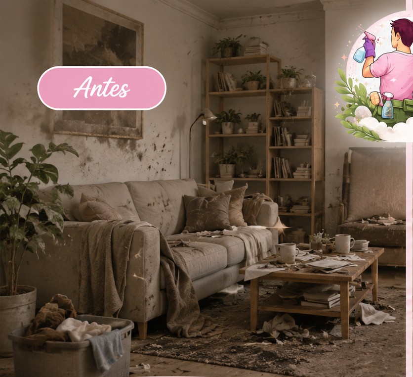 Sala antes de una limpieza profunda